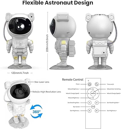 Robot Sky Space Stars Light Astronaut Galaxy Projector, Night lamp, Bedroom, Kids, Projector, Remote Control, Star Projector Will Take Children's to Explore The Vast Starry Sky for Adults